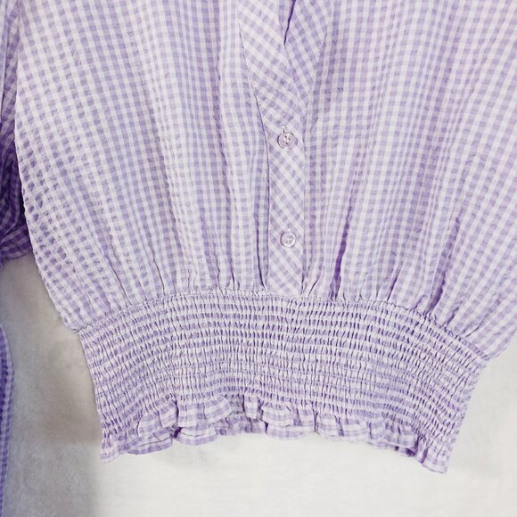 Zara, Lavender & White Gingham Check Crop Top, Long Sleeve, Renaissance, Peasant - Picture 5 of 14